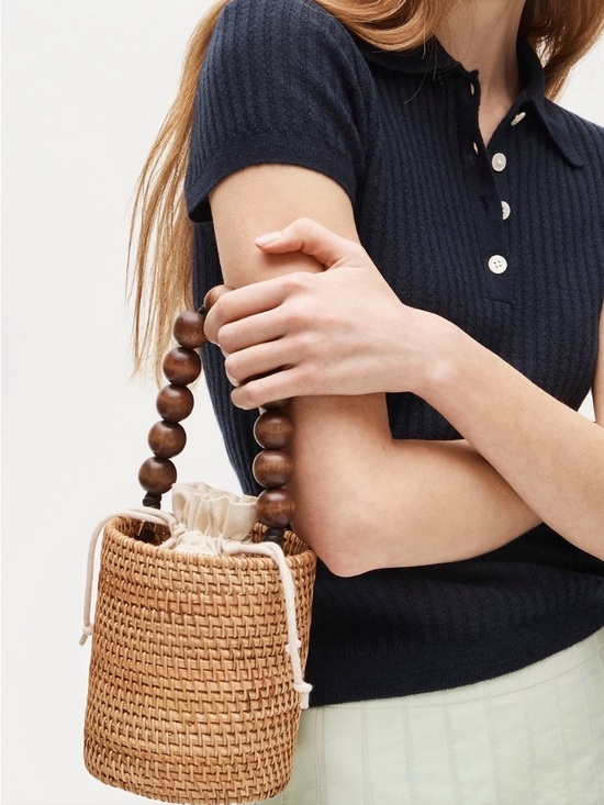 J. Crew Handbags - J. Crew Handknotted rattan bucket bag with wood beads